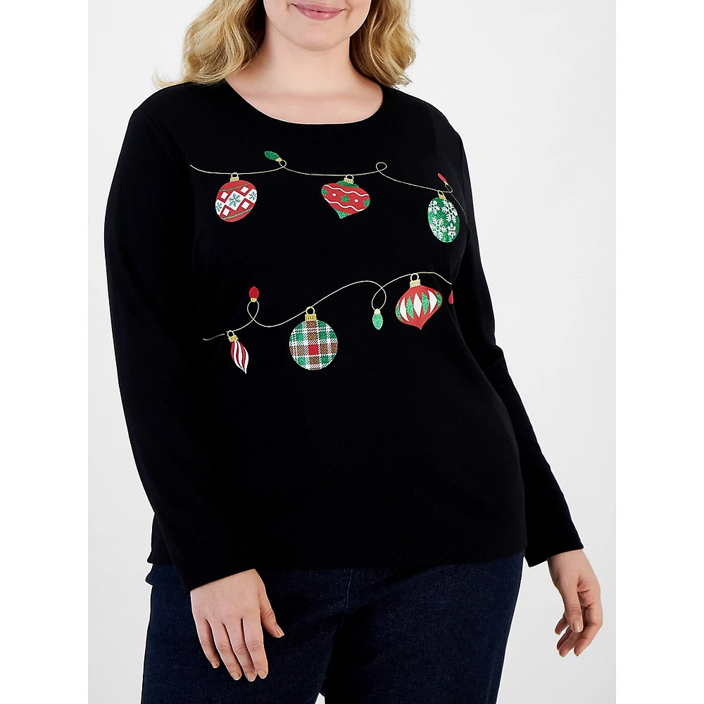 Plus Ornament String Long-Sleeve T-Shirt