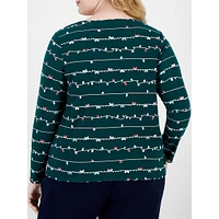 Plus Twinkle Bells Long-Sleeve Scoopneck Top