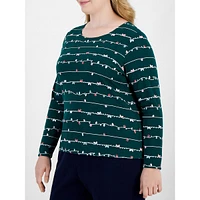 Plus Twinkle Bells Long-Sleeve Scoopneck Top