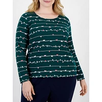 Plus Twinkle Bells Long-Sleeve Scoopneck Top