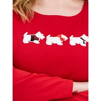 Plus Scottie-Dog Walk Long-Sleeve Top