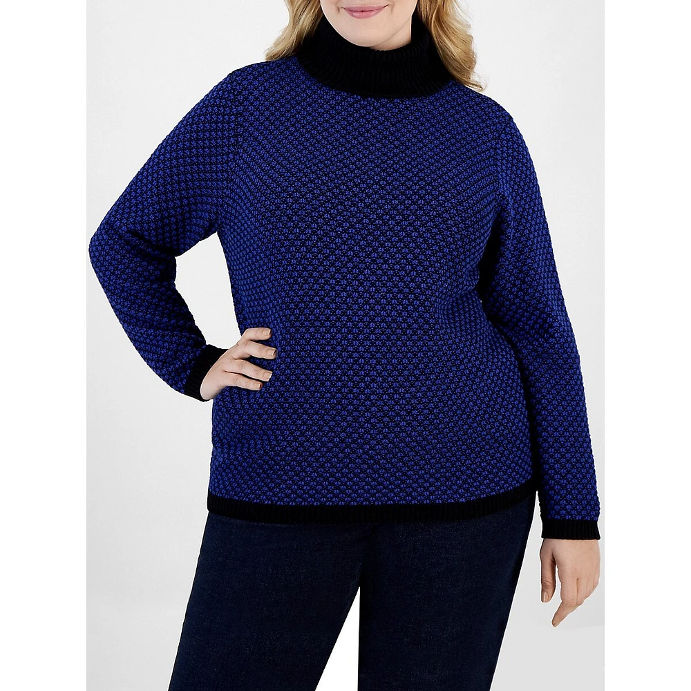 Plus Patterned Stitch Cotton Turtleneck Sweater