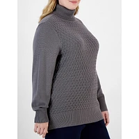 Plus Cable-Front Cotton Turtleneck Sweater