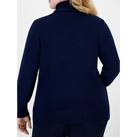 Plus Cable-Front Cotton Turtleneck Sweater