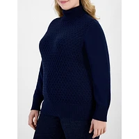 Plus Cable-Front Cotton Turtleneck Sweater