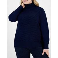 Plus Cable-Front Cotton Turtleneck Sweater