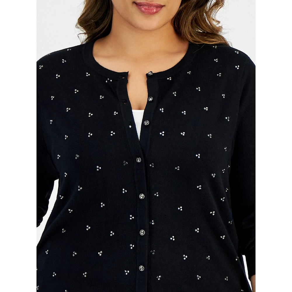 Plus Cardigan à manches longues orné de strass