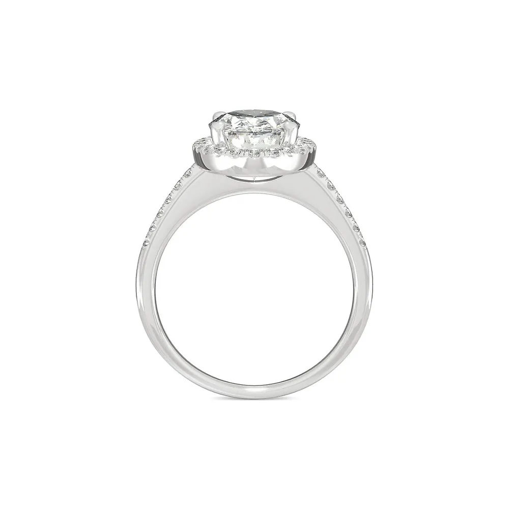 Bague style halo en or blanc 14 ct avec moissanite ovale de 4,75 ct PT