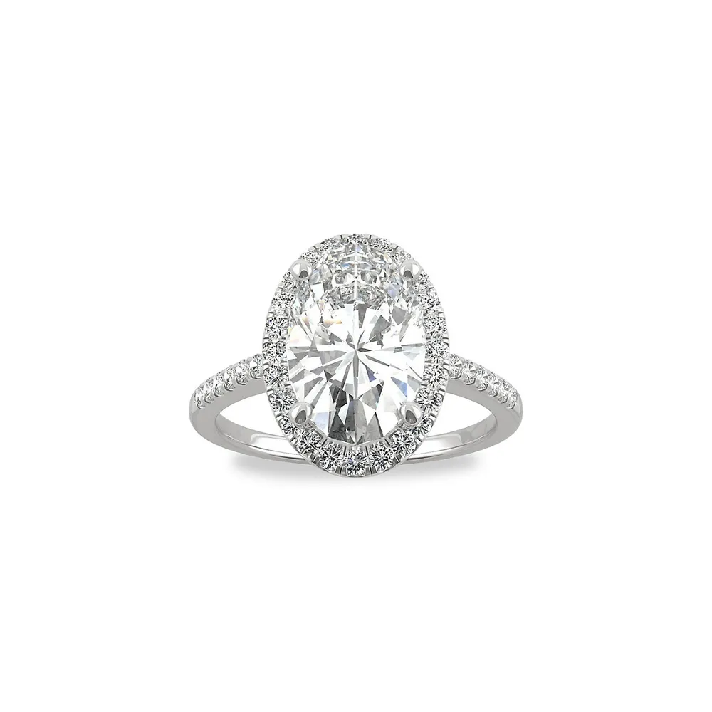 Bague style halo en or blanc 14 ct avec moissanite ovale de 4,75 ct PT