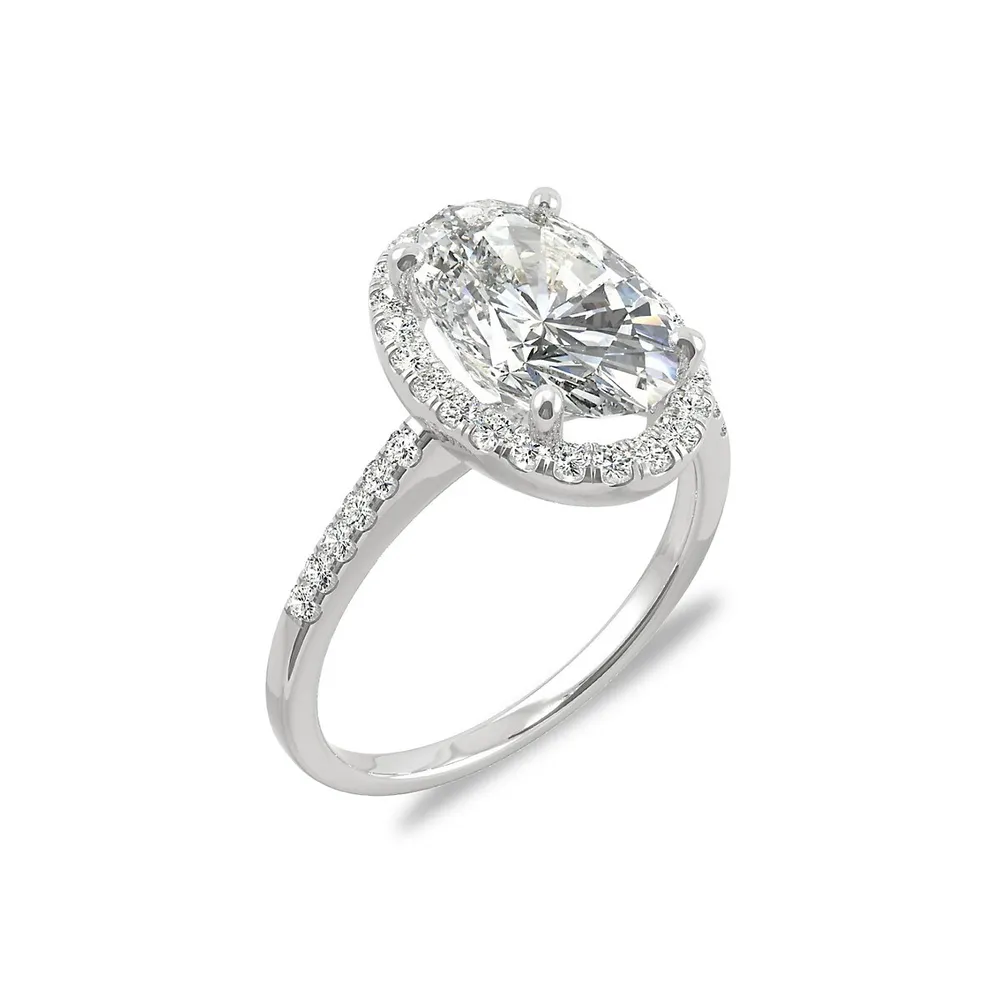 Bague style halo en or blanc 14 ct avec moissanite ovale de 4,75 ct PT