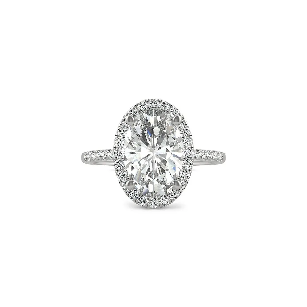 Bague style halo en or blanc 14 ct avec moissanite ovale de 4,75 ct PT