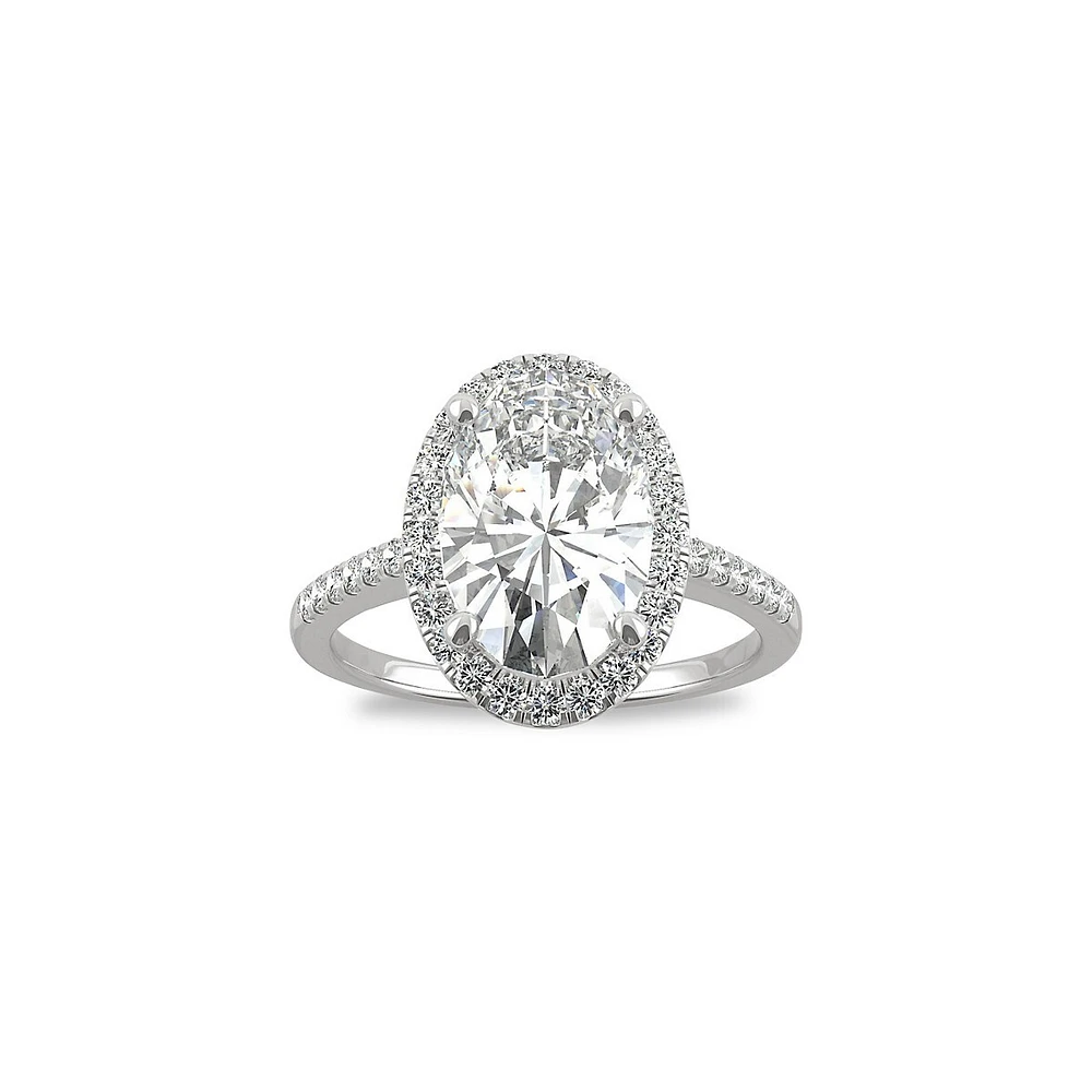 Bague style halo en or blanc 14 ct avec moissanite ovale de 4,75 ct PT