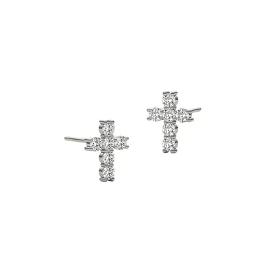 Boutons d'oreilles en forme de croix en or blanc 14 ct et moissanite de 0,36 ct