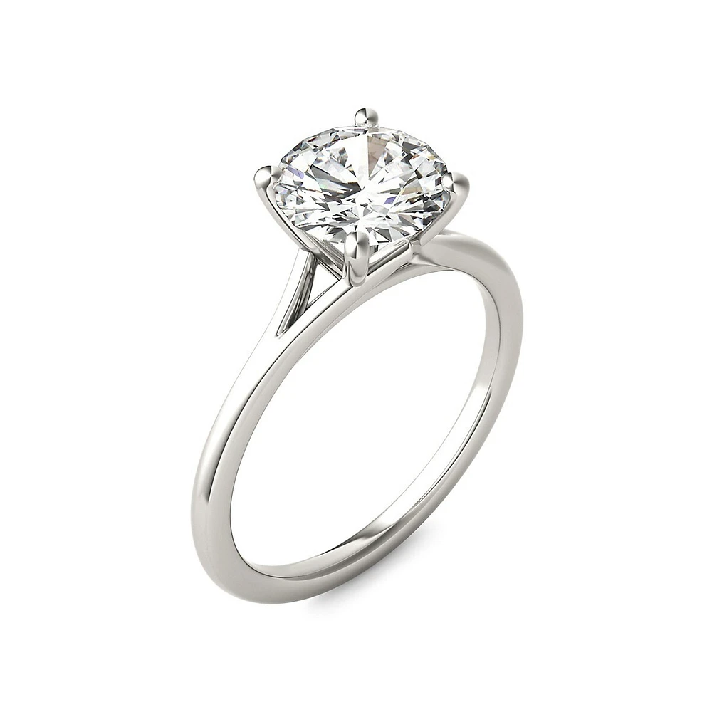 14K White Gold & 1.90 CT. D.E.W. Created Moissanite Prong-Set Solitaire Engagement Ring