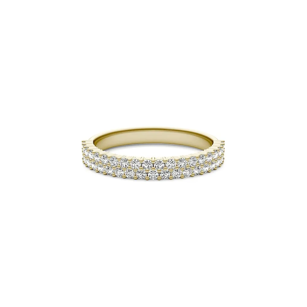 Bague à double pavé en or jaune 14 ct avec moissanite 0,62 PT