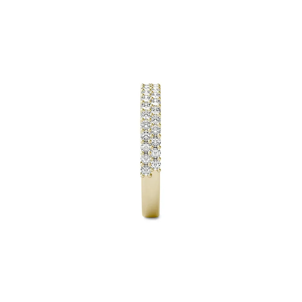 14K Yellow Gold & 0.62 CT. D.E.W. Created Moissanite Two-Row Pavé Ring