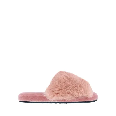 Women's Faux Fur Open-Toe Slide Slippers
