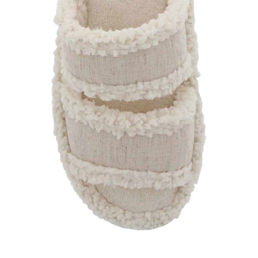 Women's Faux Shearling and Micro-Terry Double-Band Slide Slippers