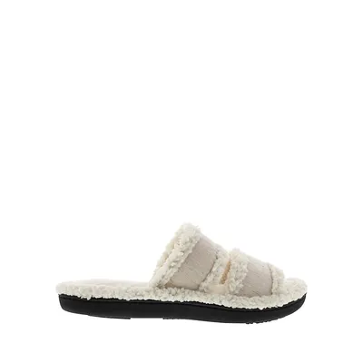 Women's Faux Shearling and Micro-Terry Double-Band Slide Slippers