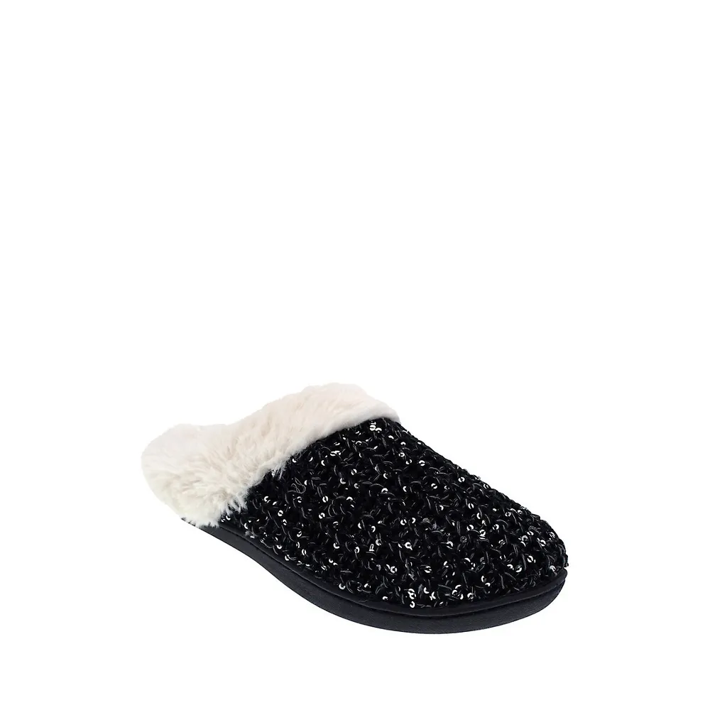 Women's Novelty Sequin Sweater Knit Hoodback Slippers