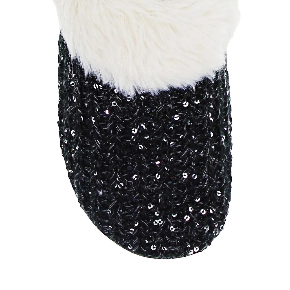 Women's Novelty Sequin Sweater Knit Hoodback Slippers