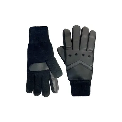Men's Smartouch Knit And Faux Leather Gloves