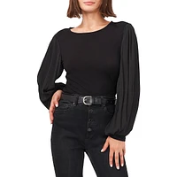 Mixed Media Chiffon-Sleeve Top