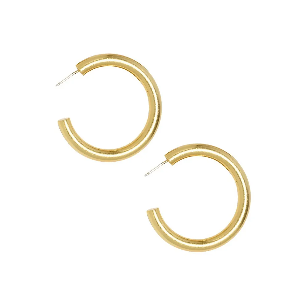 Chunky Large Goldplated, Sterling Silver & Cubic Zirconia Hoop Earrings