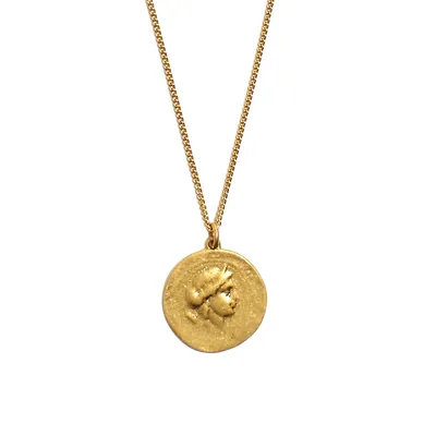 Collier à pendentif plaqué or avec pièce de monnaie ancienne