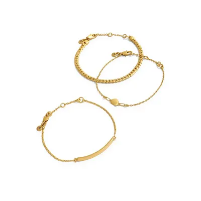 Ensemble de trois bracelets à chaîne plaqués or avec cristaux