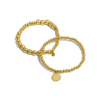 Ensemble de deux bracelets perlés et plaqués or extensibles avec cristaux
