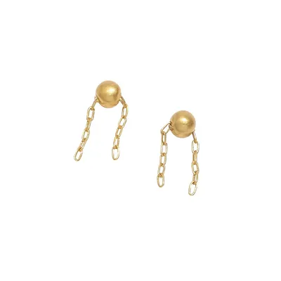 Boutons d'oreilles plaqués or avec cristaux et chaîne