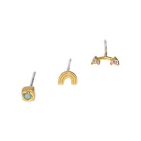 3-Piece Goldplated, Sterling Silver, Lapis & Cubic Zirconia Mixer Single Stud Earrings Set