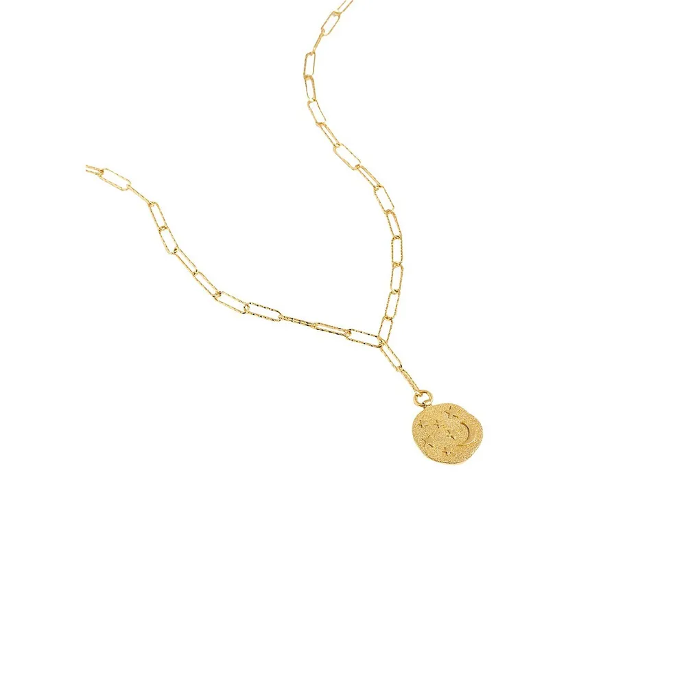 Goldplated Shimmer Disc Pendant Necklace 17"