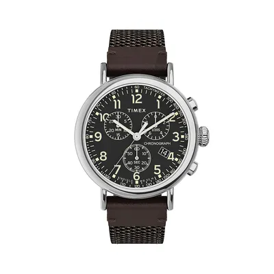 Montre chronographe avec bracelet en cuir et en tissu Standard TW2U89300VQ