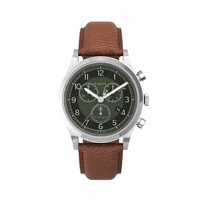 Montre chronographe traditionnelle avec bracelet en cuir Waterbury, TW2U90700VQ