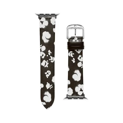 Seasonal Patterns Black & White Floral-Print Leather Apple Watch Strap BKS38F101B0