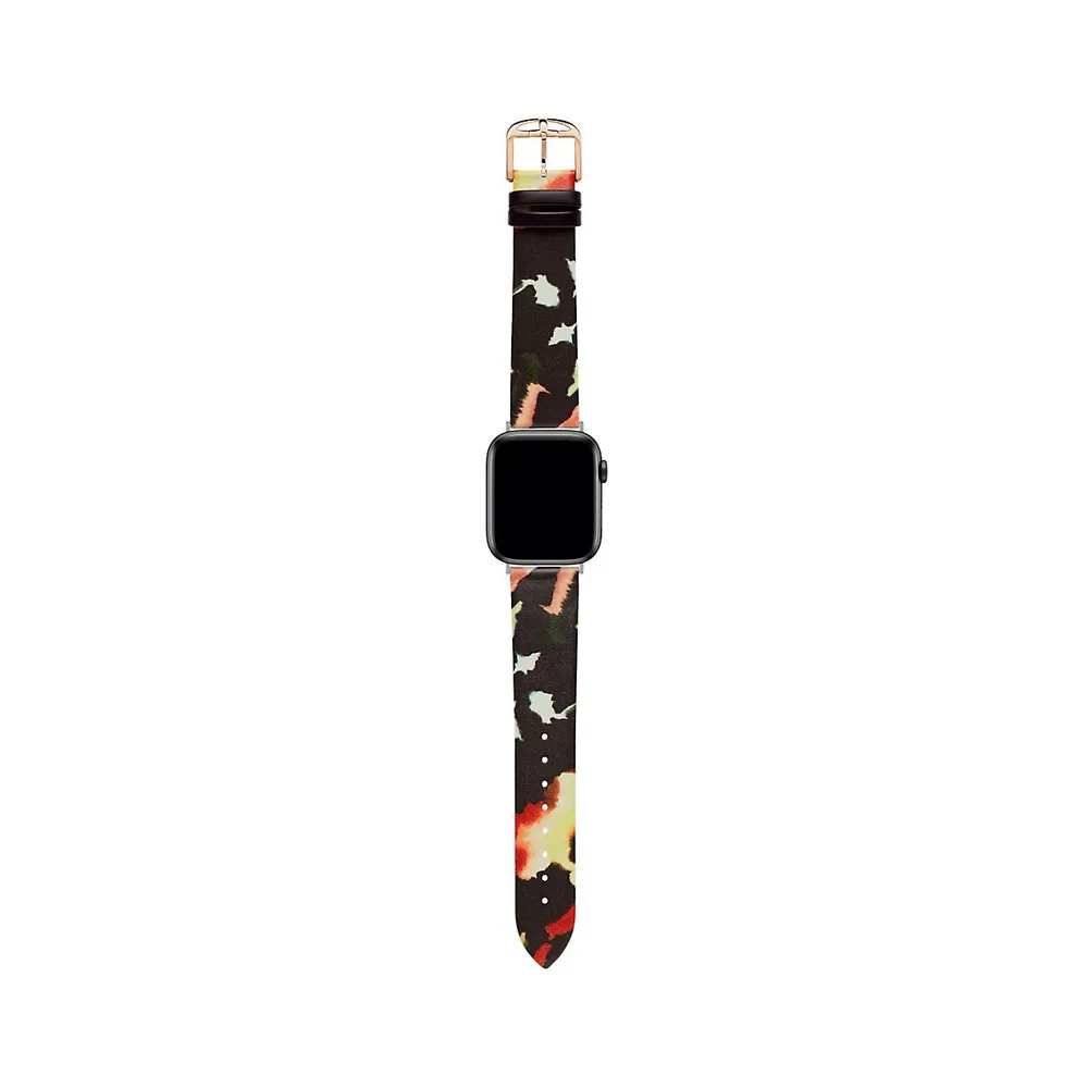Multi Floral Print Leather Strap For Apple Watch - 20MM BKS38F102B0