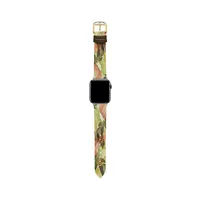 Green & Nude Floral-Print Leather Strap For Apple Watch 20MM