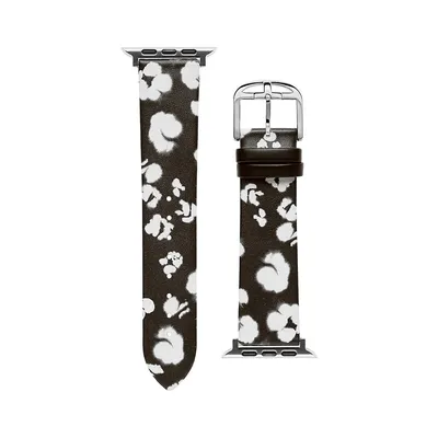 Ted Seasonal Patterns Black & White Floral-Print Leather Apple Watch Strap BKS42F101B0