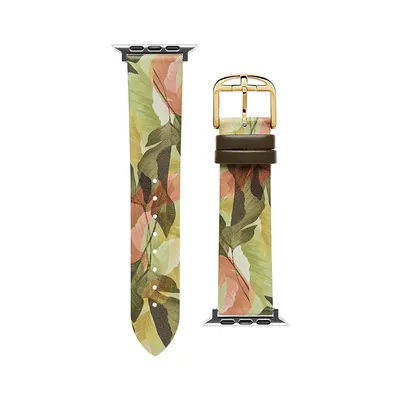 Green & Nude Floral-Print Leather Strap For Apple Watch 22MM