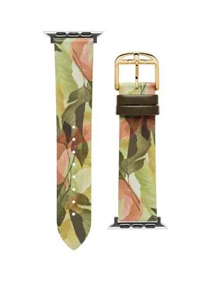 Green & Nude Floral-Print Leather Strap For Apple Watch 22MM