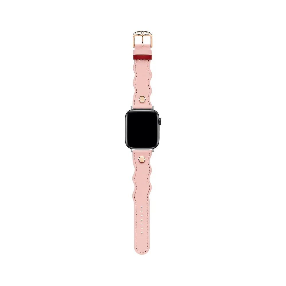 Bracelet en cuir ondulé rose pour Apple Watch, 22 mm