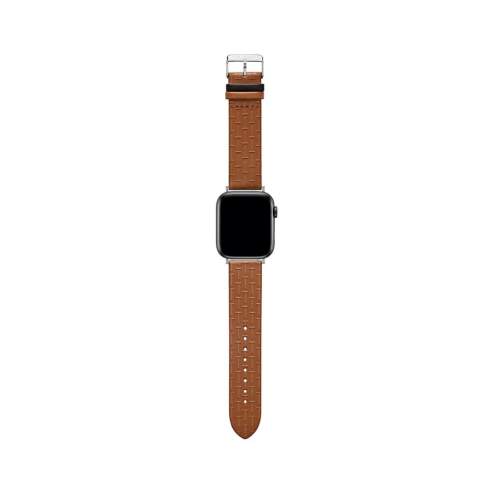 T Embossed Tan Leather Strap