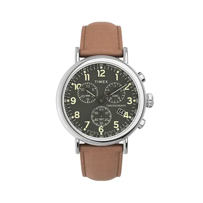 Montre chronographe avec bracelet en cuir brun Standard TW2V27500VQ