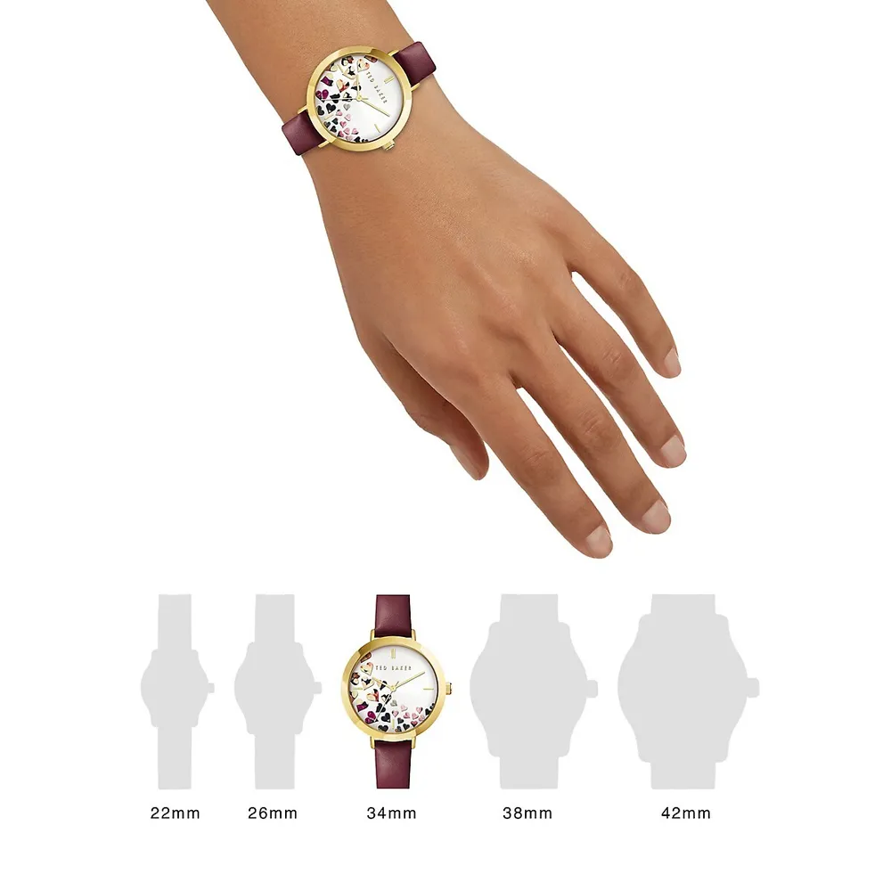 Ensemble montre avec bracelet en cuir bourgogne et bracelet orné de cœurs Ammy Hearts BKG0283009I