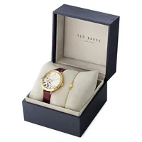 Ensemble montre avec bracelet en cuir bourgogne et bracelet orné de cœurs Ammy Hearts BKG0283009I