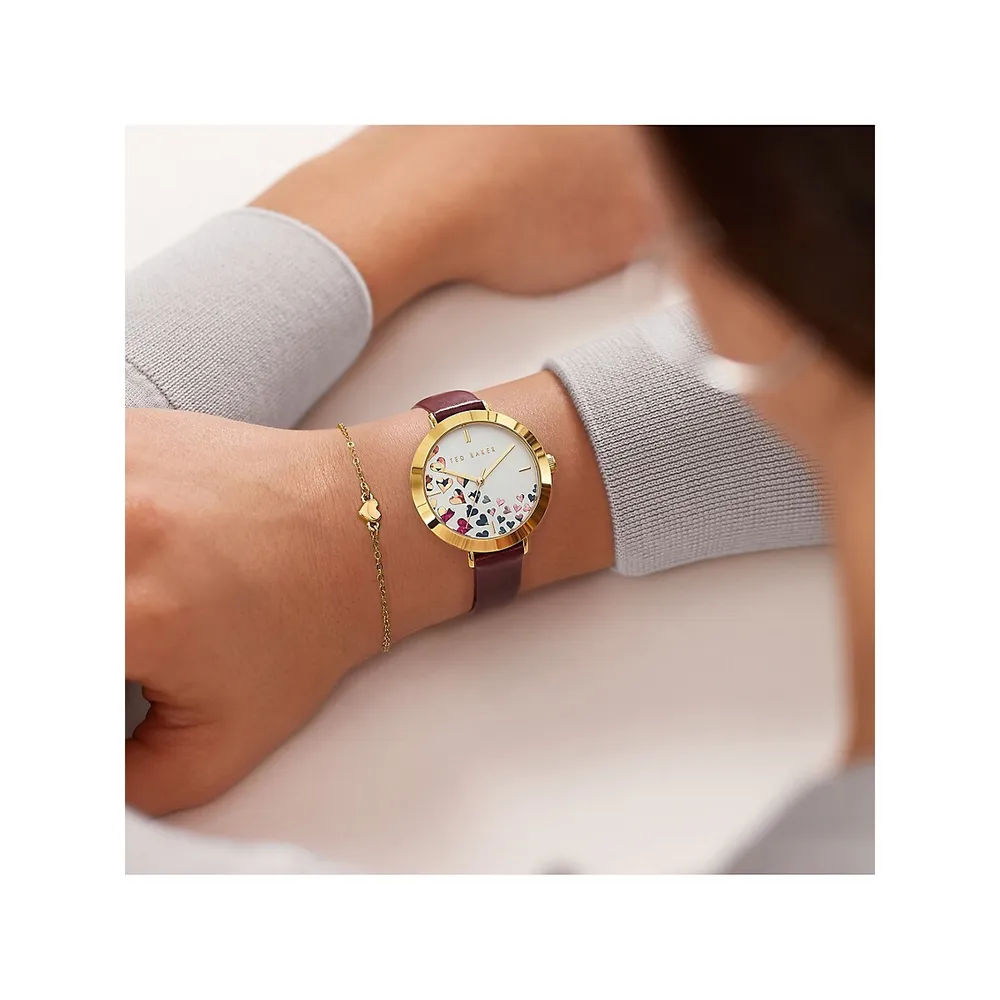 Ensemble montre avec bracelet en cuir bourgogne et bracelet orné de cœurs Ammy Hearts BKG0283009I