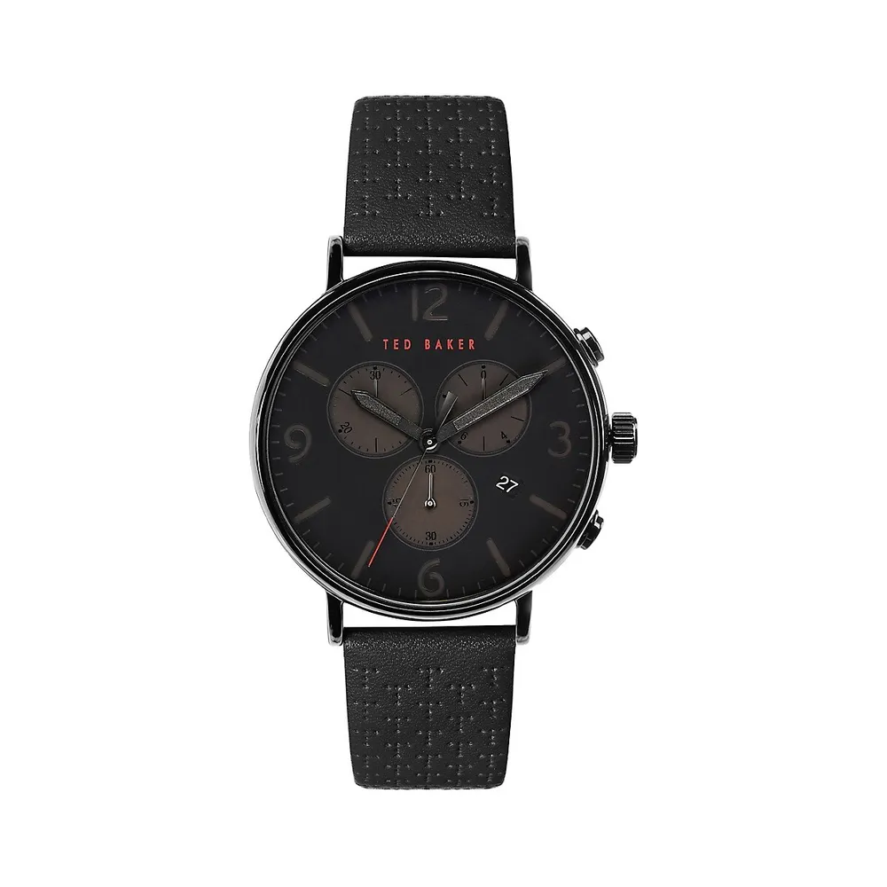 Barnett Backlight Ion-Plated Stainless Steel & Leather Strap Watch​ BKPBAS2019I