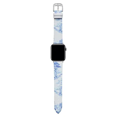 Seasonal Patterns Light Blue & White Leather Strap For Apple Watch® - 20MM BKS38S203B0